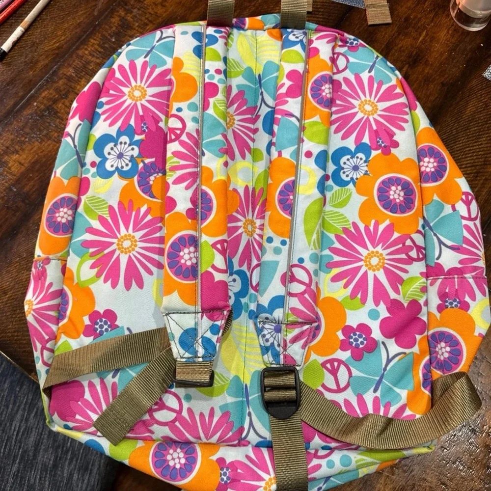 L.L. Bean Floral Canvas Backpack in Pink, Orange, Blue, Green